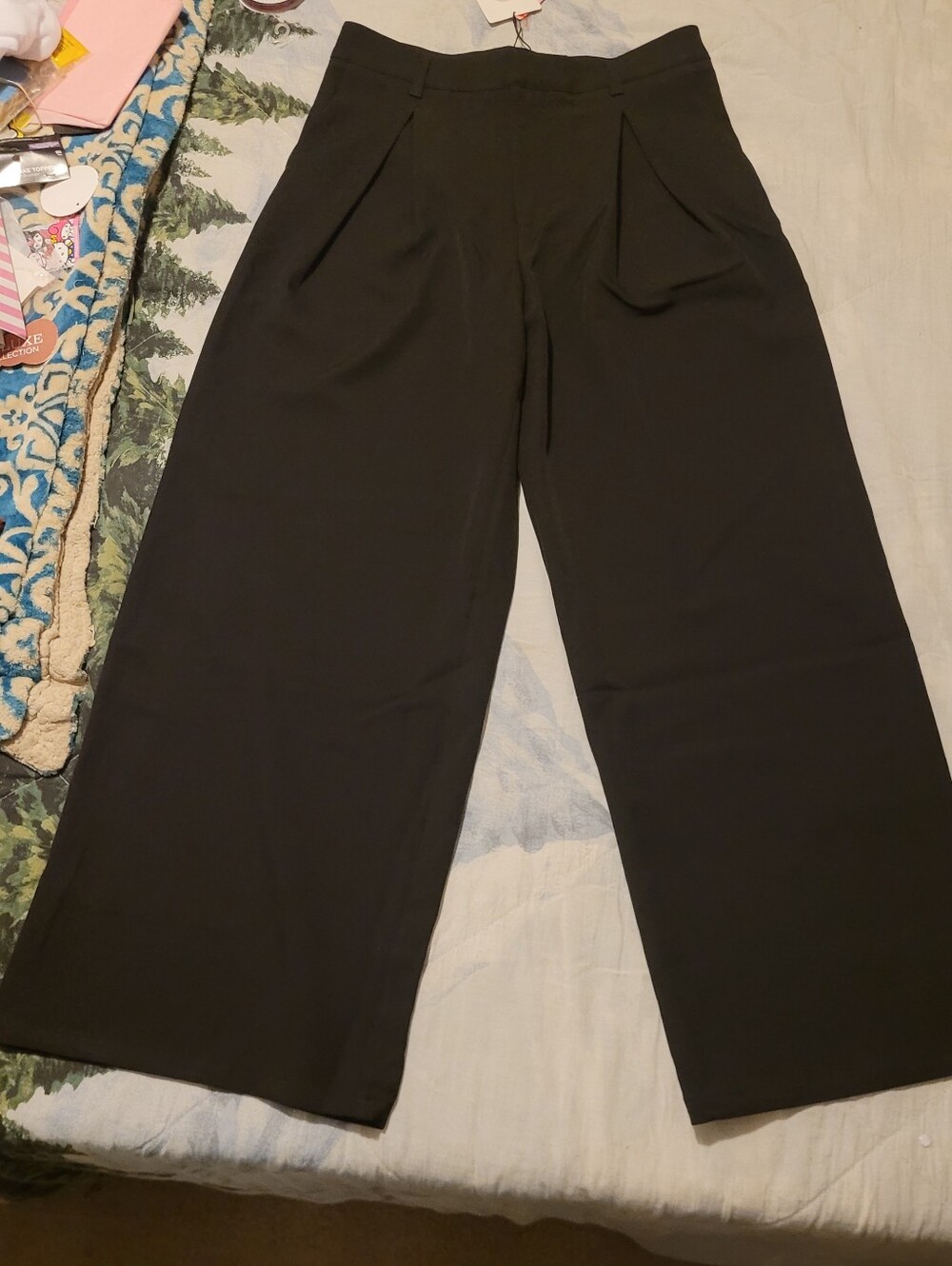Cider Black Wide-Leg Pleated Trousers